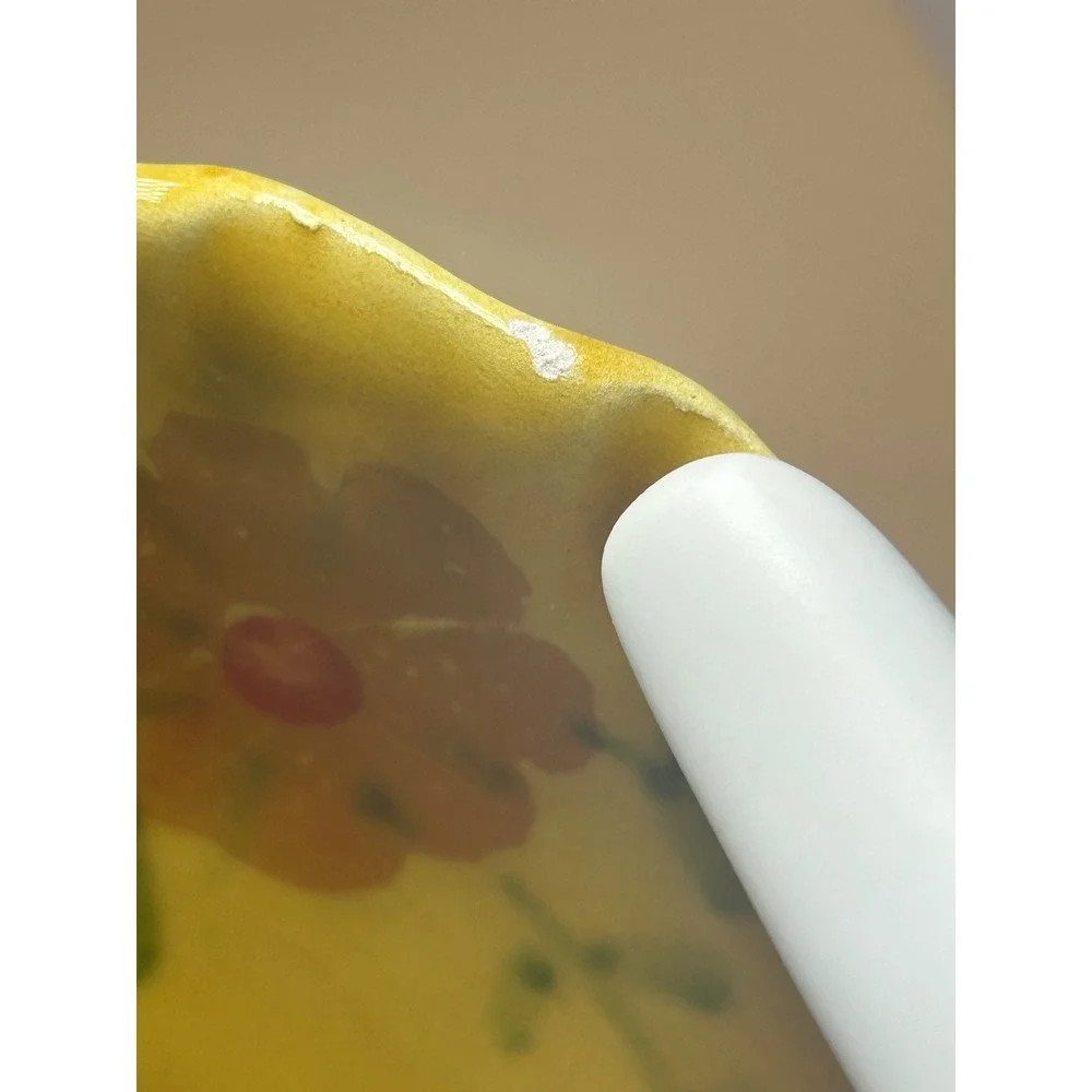 Sur La‎ Table Yellow Floral Ceramic Serving Bowl Scalloped Rim Made in Italy